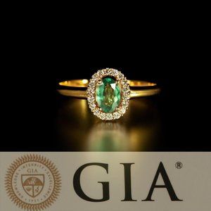 Natural Alexandrite June Birthstone Diamond 18k Yellow Gold Ring